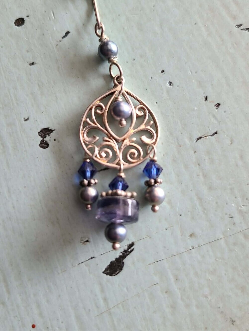 Delicate Silver Filigree Necklace & Earrings Set with Blue Accents - Picture 2 of 4